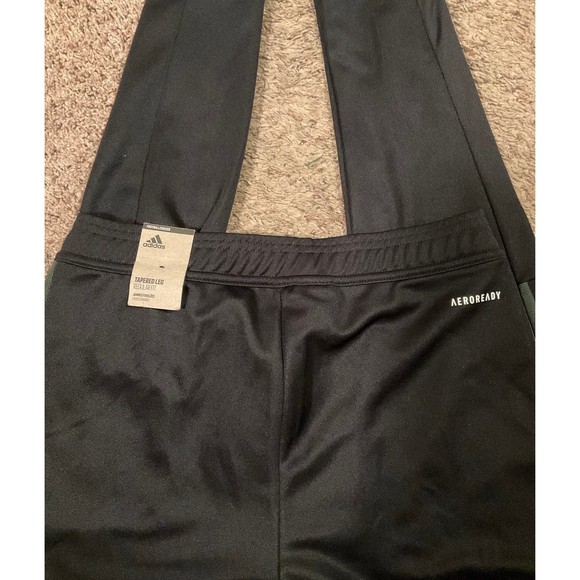 NEW Adidas Track Pants Size XS BLACK WITH GREY STRIPES (looks green in photo) - Picture 3 of 4